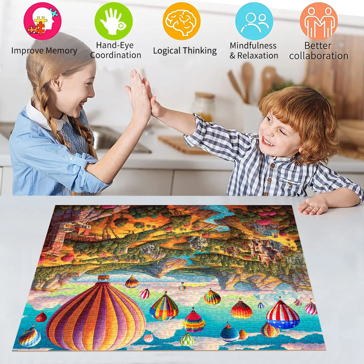 1000-Piece Hot Air Balloon Adventure Jigsaw Puzzle for Adults | Challenging Puzzle | Scenic View | Cognitive Enhancement