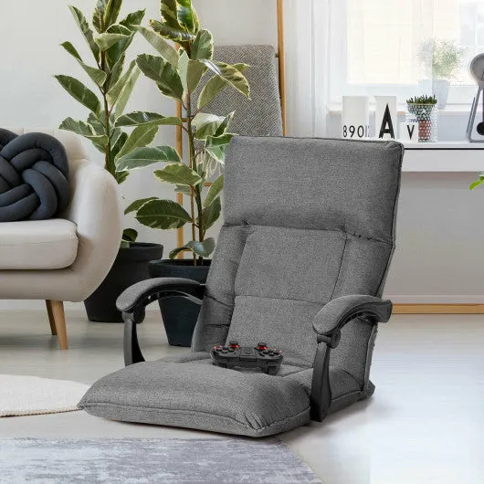 14-Position Adjusting Lazy Sofa Chair with Waist Pillow and Armrests-Gray