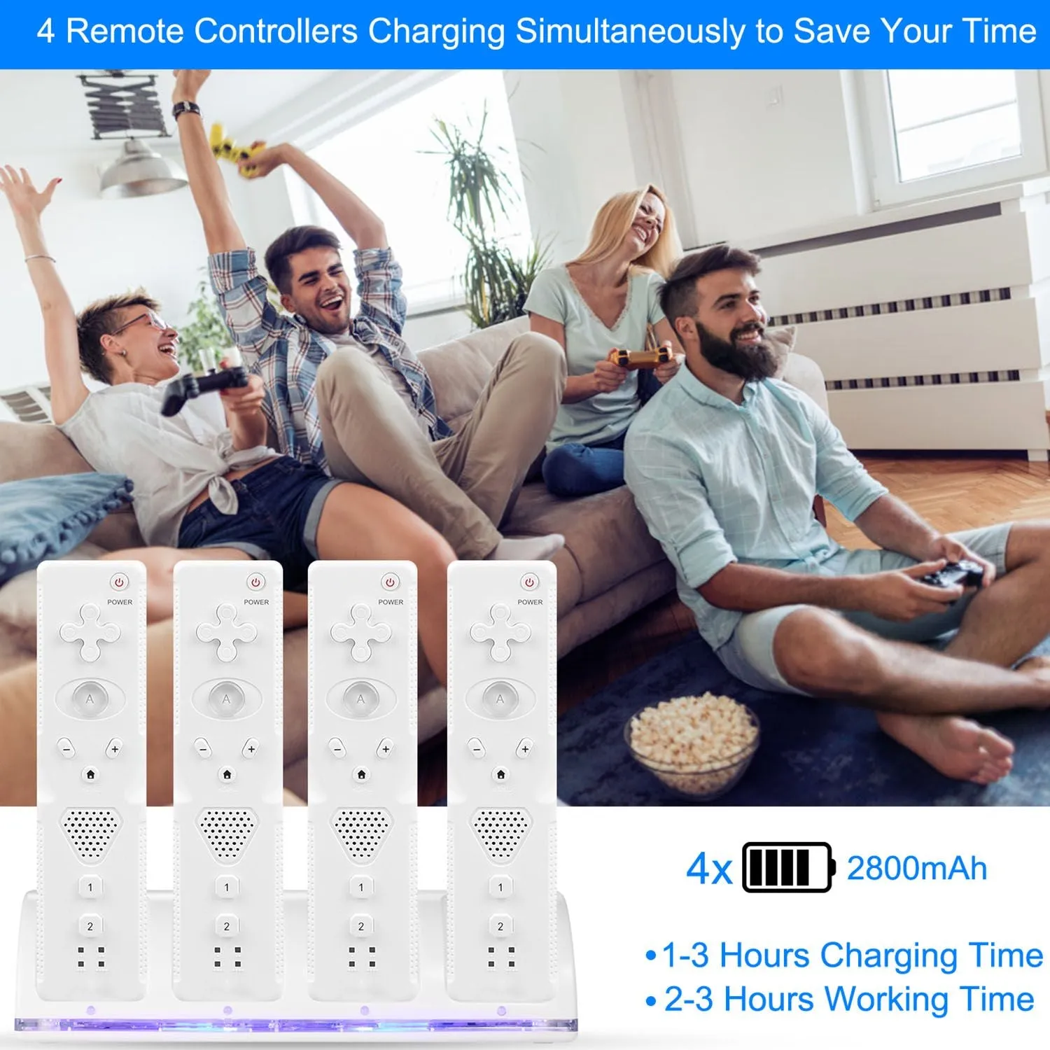 4 Remotes Charging Dock Game Controller Charger 2800mAh Rechargeable Battery Charging Stations