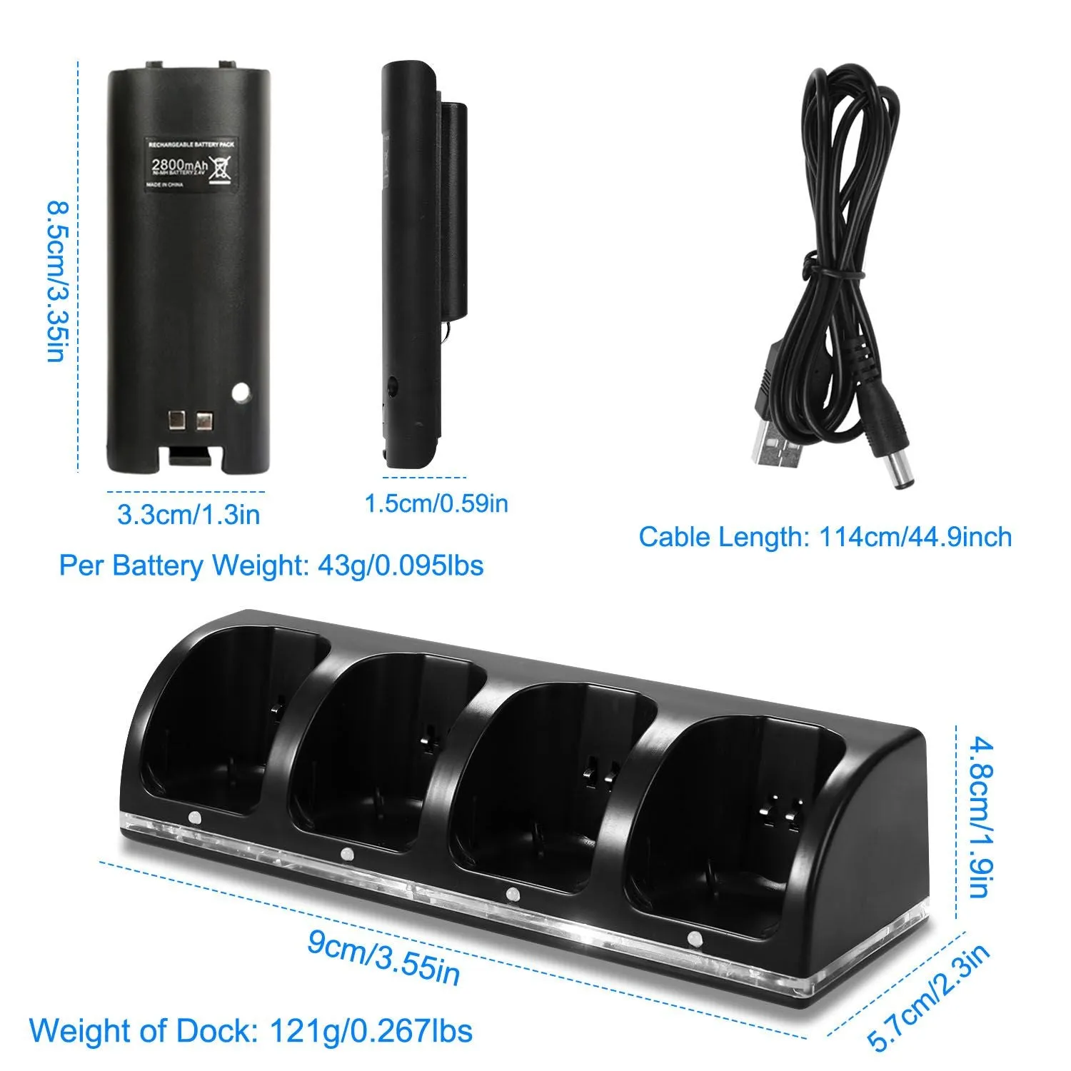 4 Remotes Charging Dock Game Controller Charger 2800mAh Rechargeable Battery Charging Stations