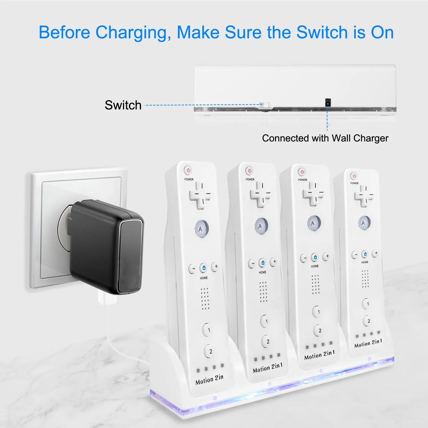 4 Remotes Charging Dock Game Controller Charger 2800mAh Rechargeable Battery Charging Stations