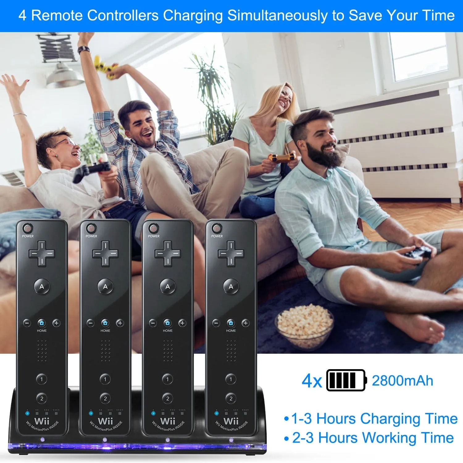 4 Remotes Charging Dock Game Controller Charger 2800mAh Rechargeable Battery Charging Stations