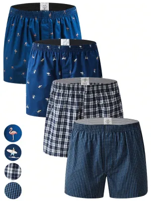 4pcs/Set Men Plaid Romantic Printed Breathable Comfortable Boxers