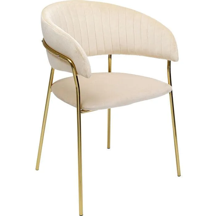 Belle Velvet Gold Chair with Armrest (2/Set)