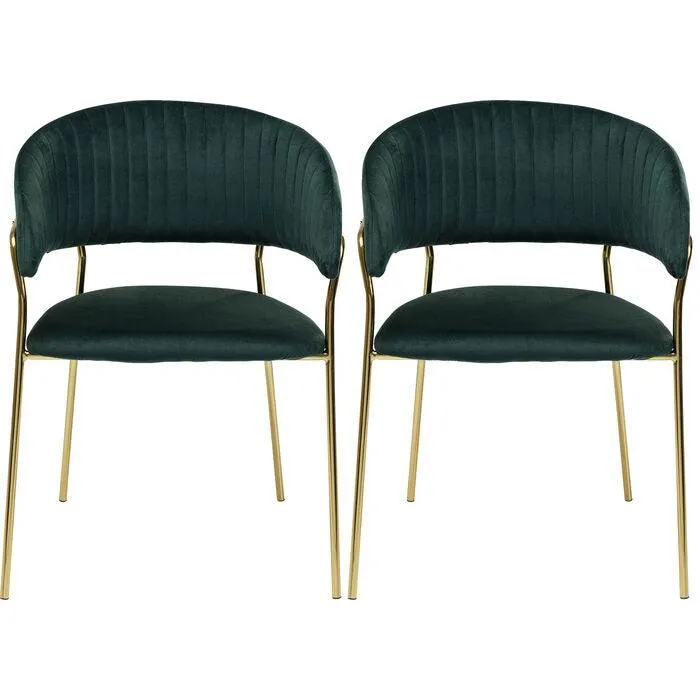 Belle Velvet Gold Chair with Armrest (2/Set)