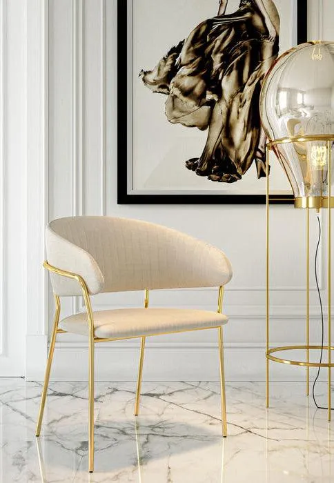 Belle Velvet Gold Chair with Armrest (2/Set)