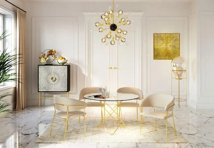 Belle Velvet Gold Chair with Armrest (2/Set)