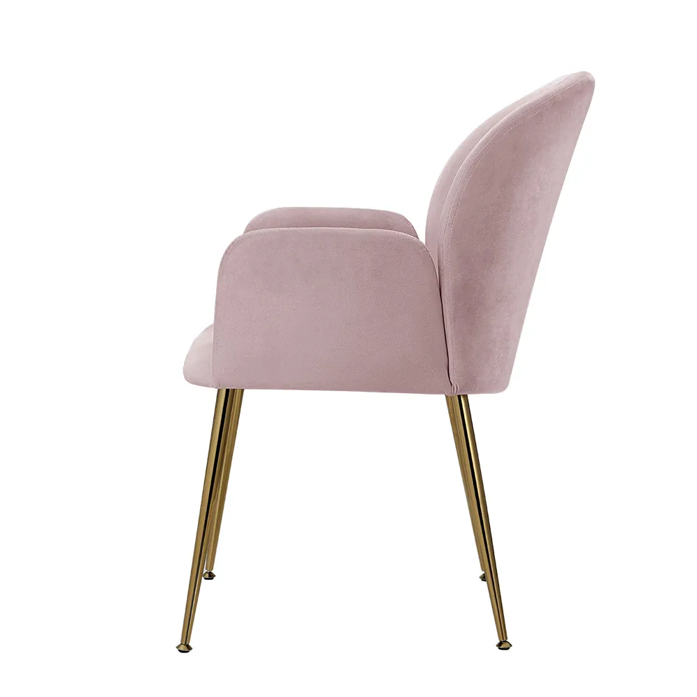 Bentley Set of 2 Dining Chairs Velvet Armchair - Pink