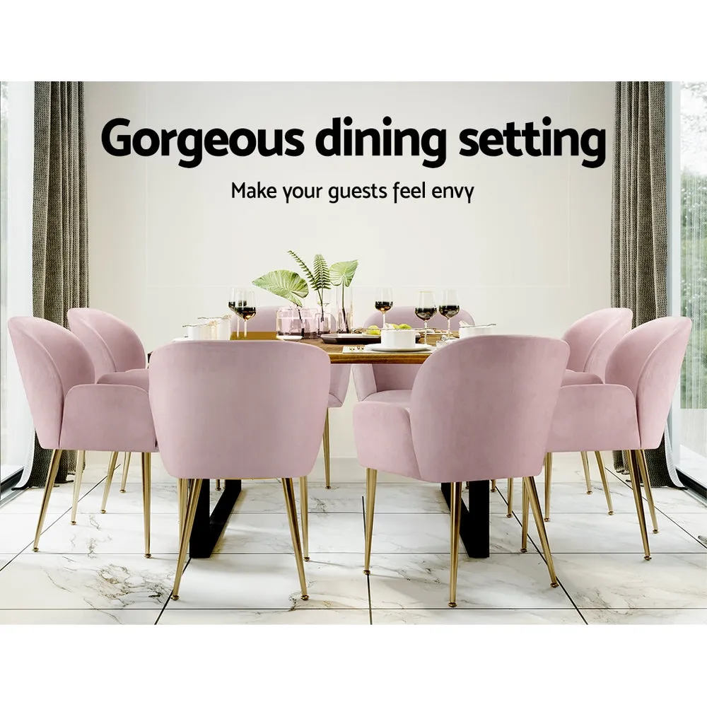 Bentley Set of 2 Dining Chairs Velvet Armchair - Pink