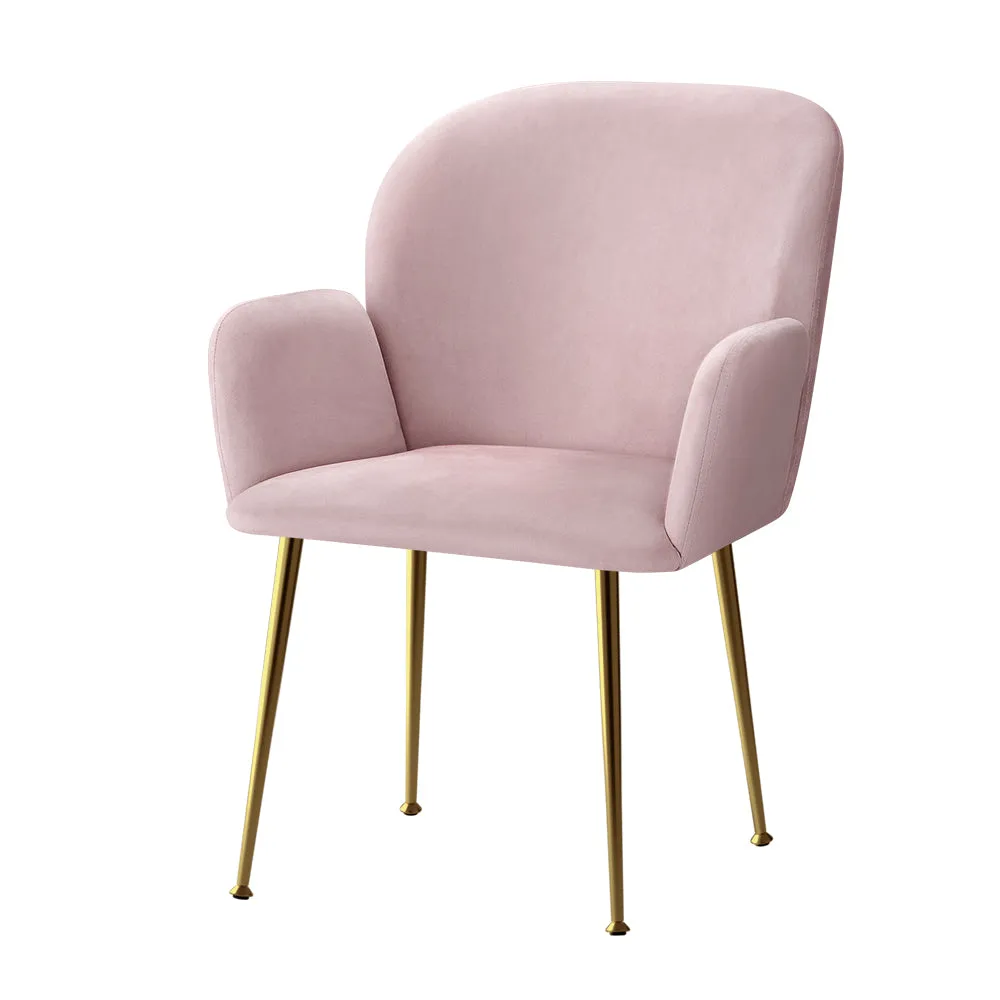 Bentley Set of 2 Dining Chairs Velvet Armchair - Pink
