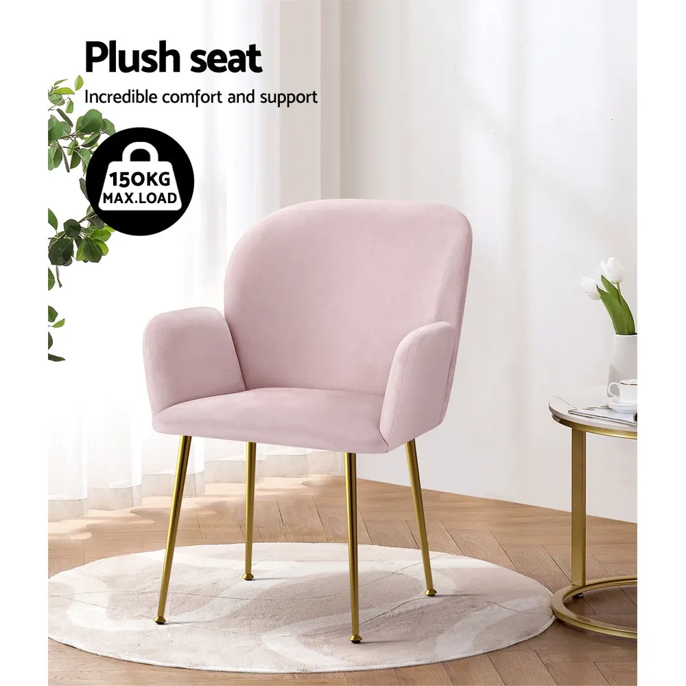 Bentley Set of 2 Dining Chairs Velvet Armchair - Pink