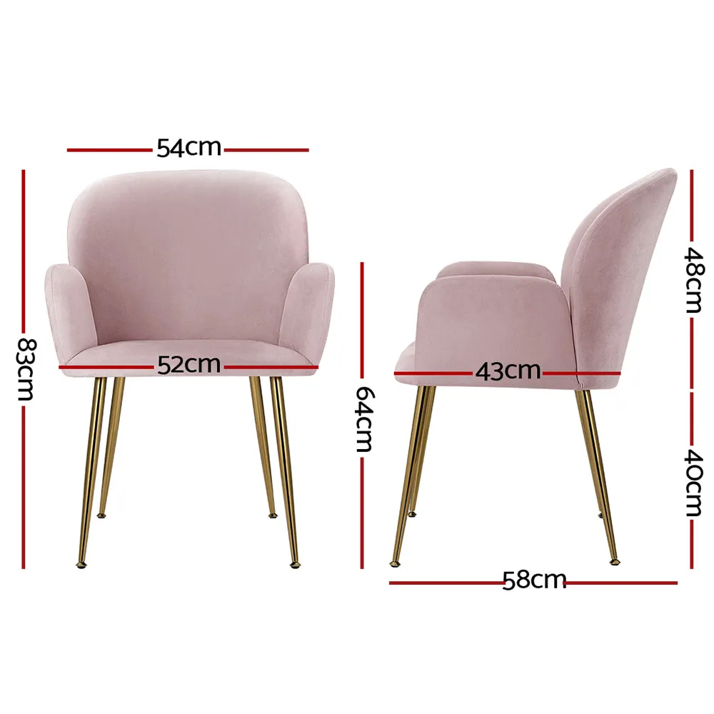 Bentley Set of 2 Dining Chairs Velvet Armchair - Pink