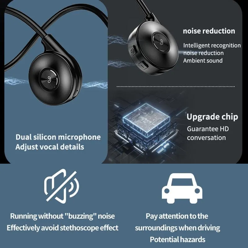 Bone Conduction Bluetooth Earphones with Stereo Vibration Speaker