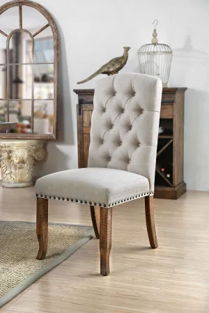 Button Tufted Fabric Upholstery Side Chair, Cream And Brown, Pack Of Two By Benzara