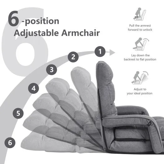Folding Lazy Floor Chair Sofa with Armrests and Pillow-Gray