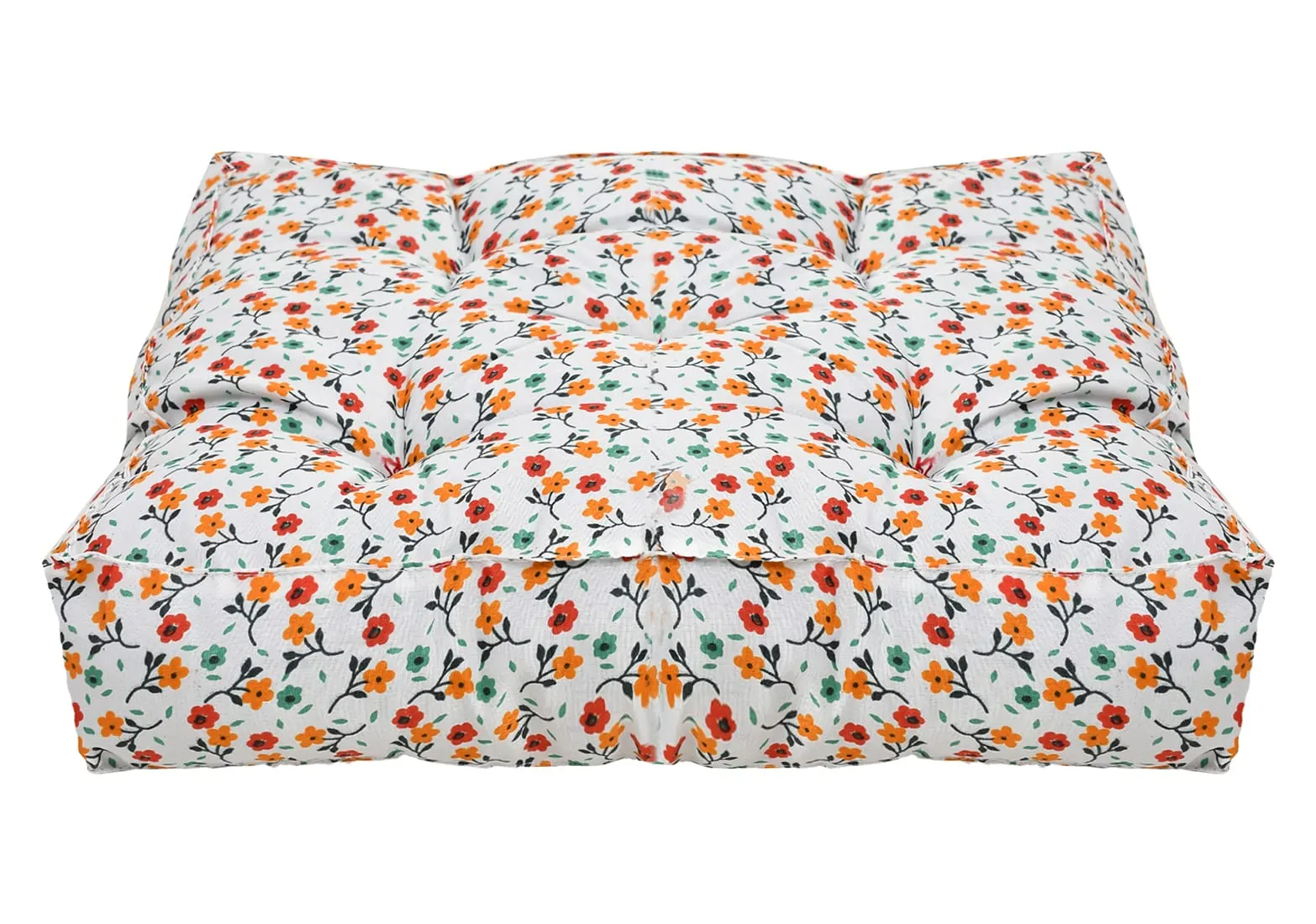 Heart Home Flower Printed Microfiber Durable, Comfortable & Soft Square Chair Pad/Cushion/Seat Pad, 18 * 18 Inch (White)