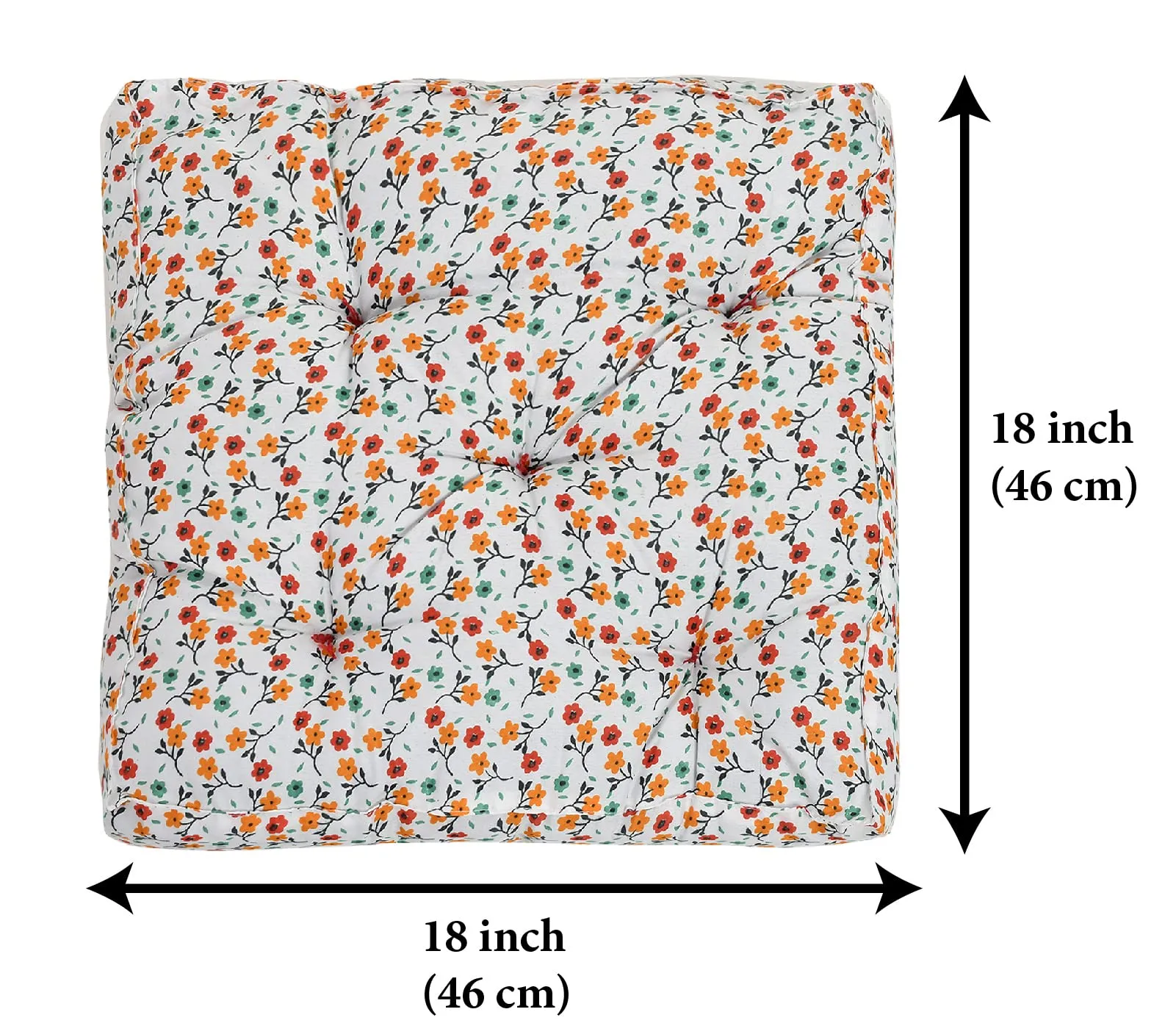 Heart Home Flower Printed Microfiber Durable, Comfortable & Soft Square Chair Pad/Cushion/Seat Pad, 18 * 18 Inch (White)
