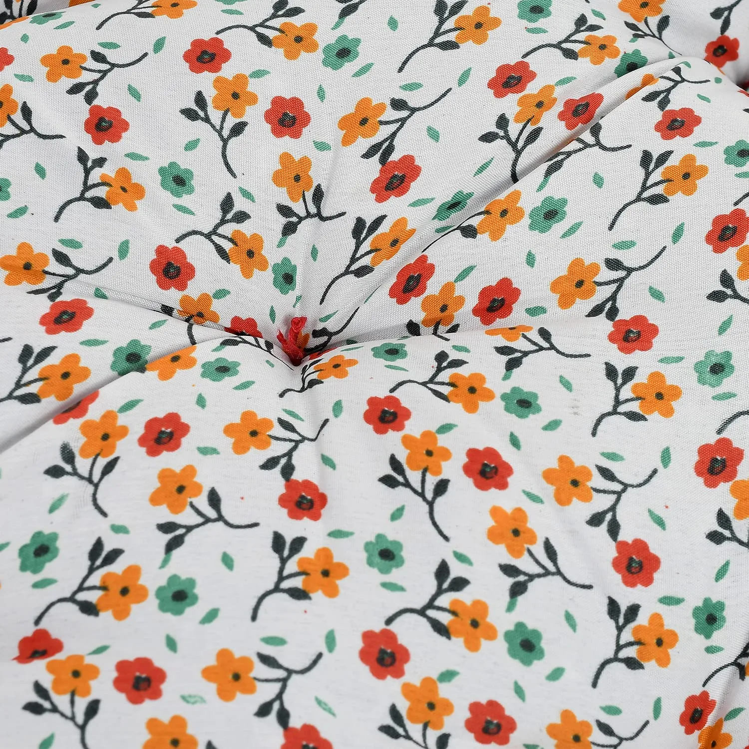 Heart Home Flower Printed Microfiber Durable, Comfortable & Soft Square Chair Pad/Cushion/Seat Pad, 18 * 18 Inch (White)