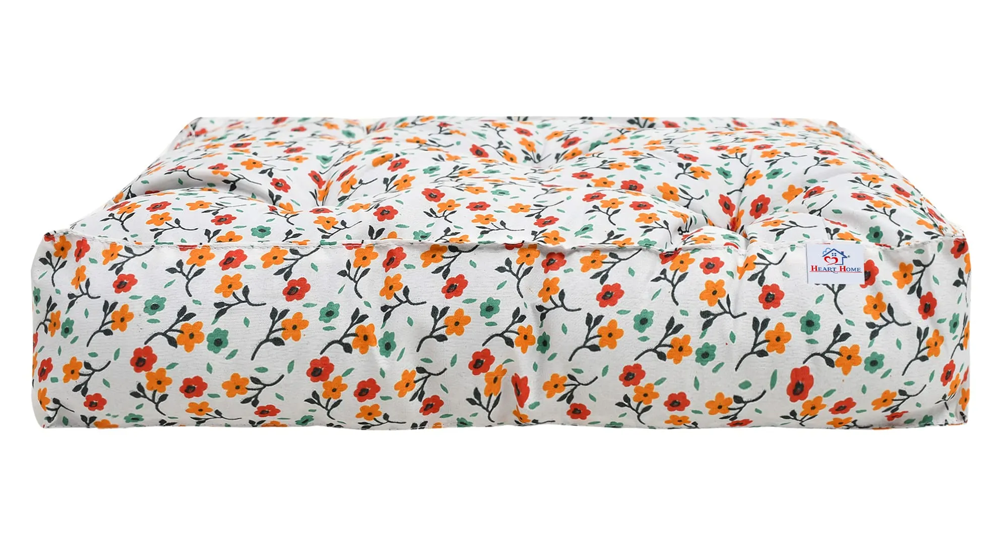 Heart Home Flower Printed Microfiber Durable, Comfortable & Soft Square Chair Pad/Cushion/Seat Pad, 18 * 18 Inch (White)