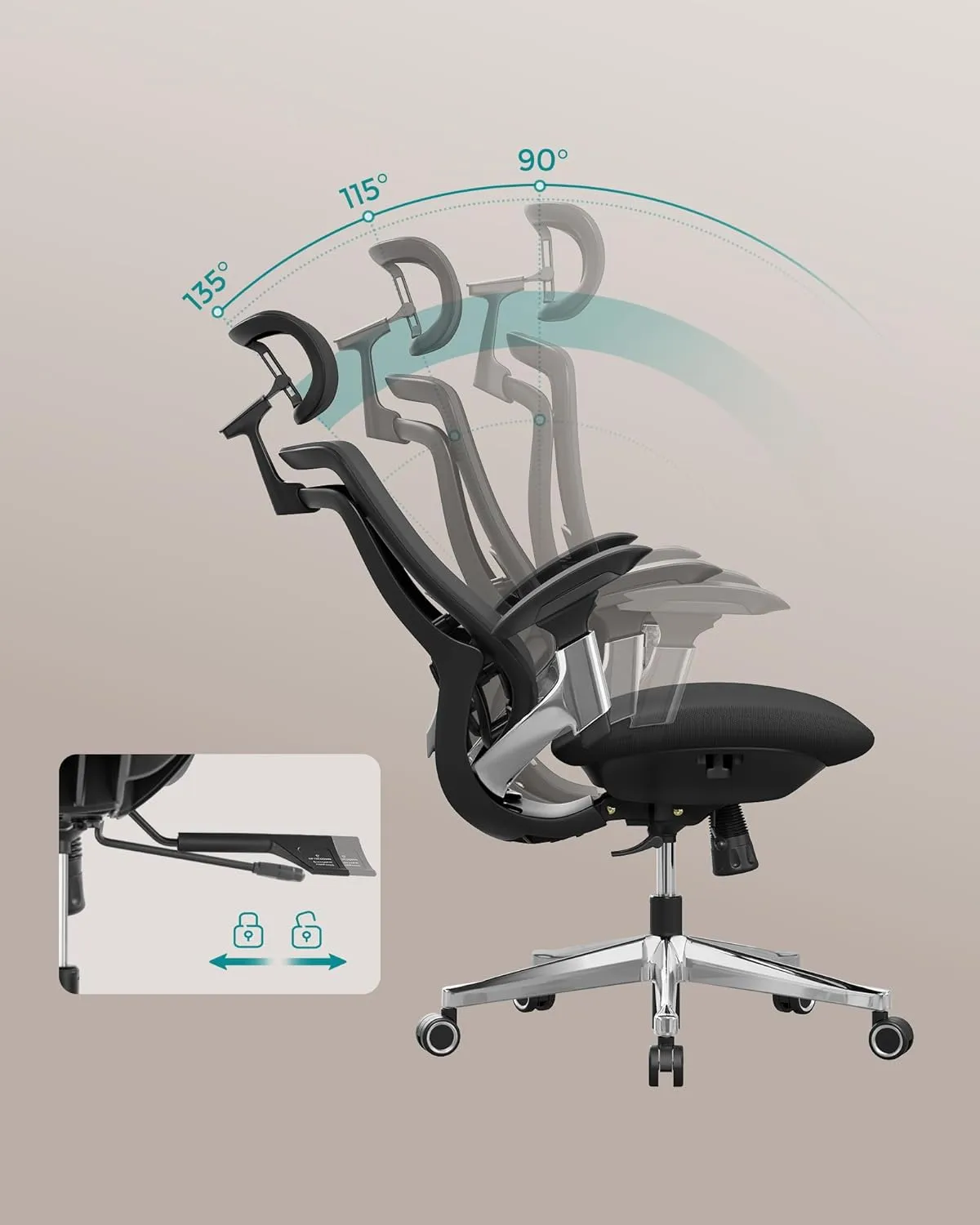 High-Back Height Adjustableand Swiveling Mesh Office Chair With Headrest H08-A