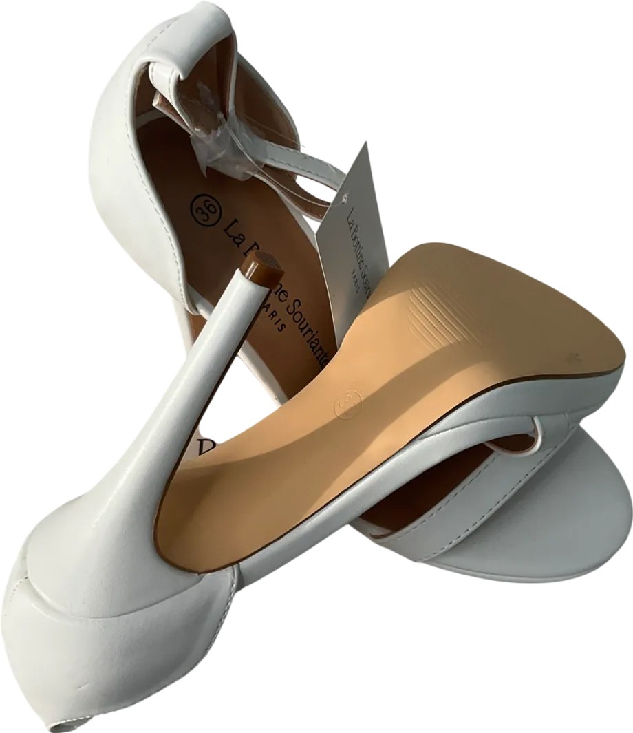 la bottine souriatte Letty Ankle Strap Stiletto Heel In White Faux Leather UK 3 EU 36 