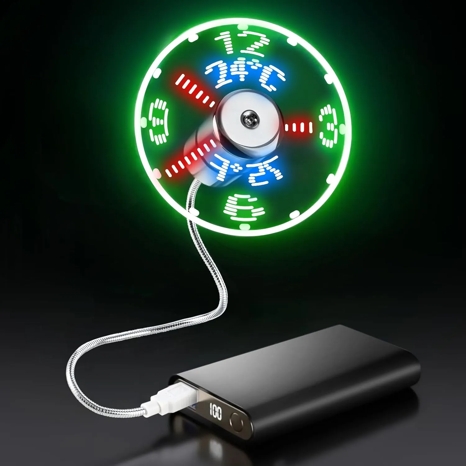 LED Clock USB Mini Fan with Real-Time Display