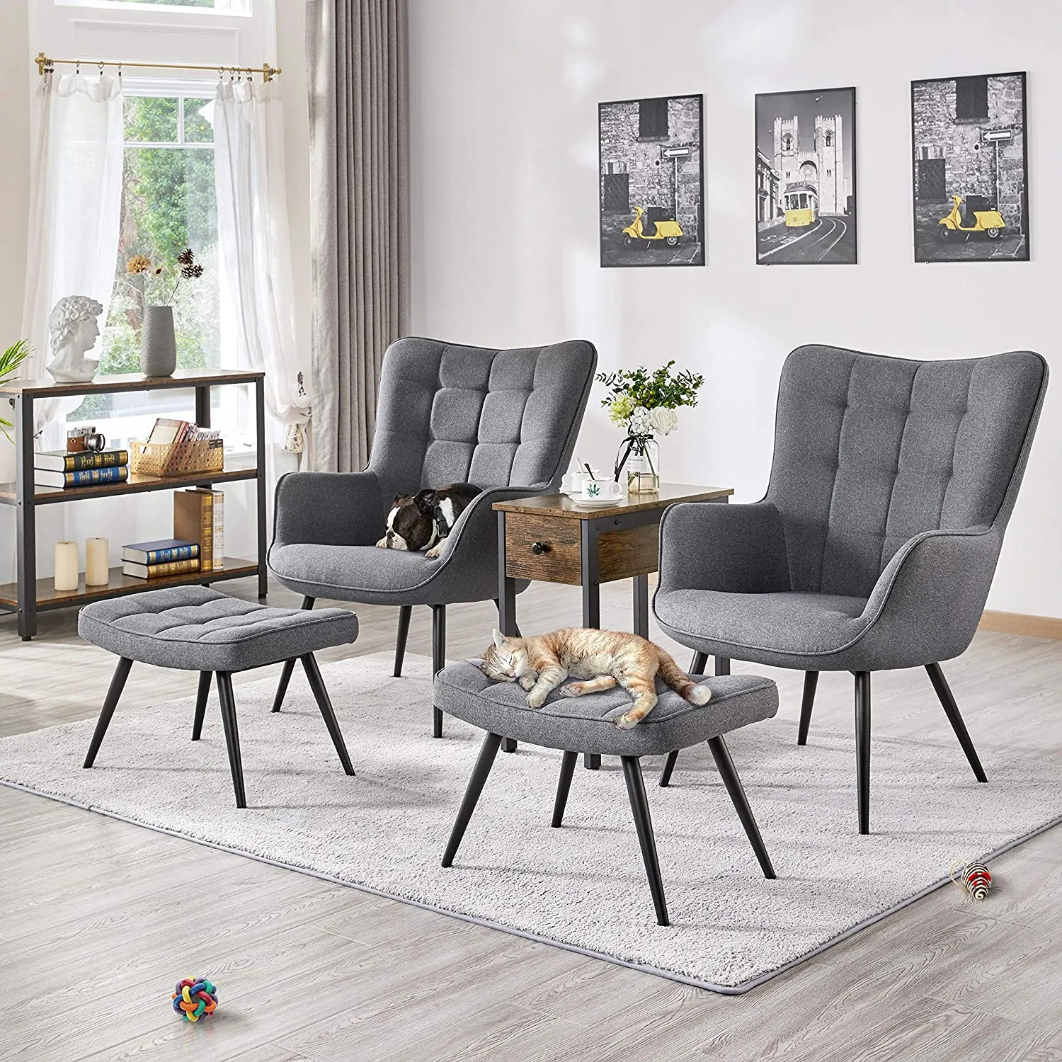 Modern Fabric Living Room Chair  and Ottoman Set
