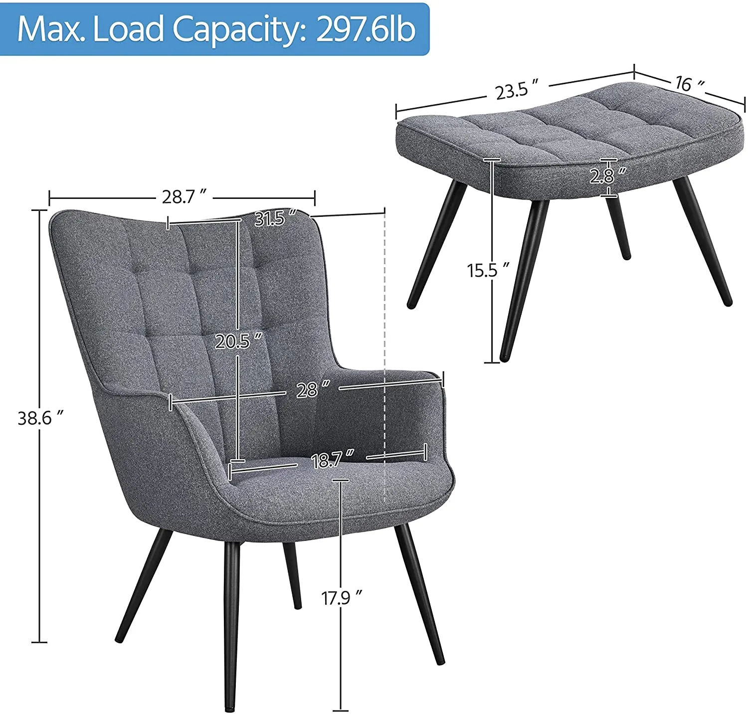 Modern Fabric Living Room Chair  and Ottoman Set