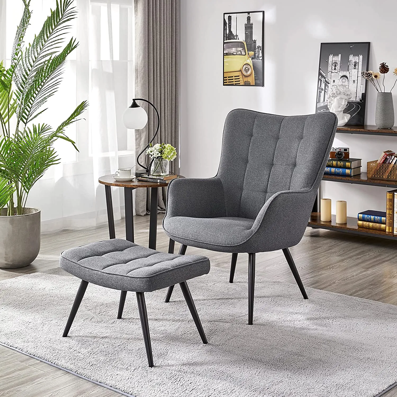 Modern Fabric Living Room Chair  and Ottoman Set