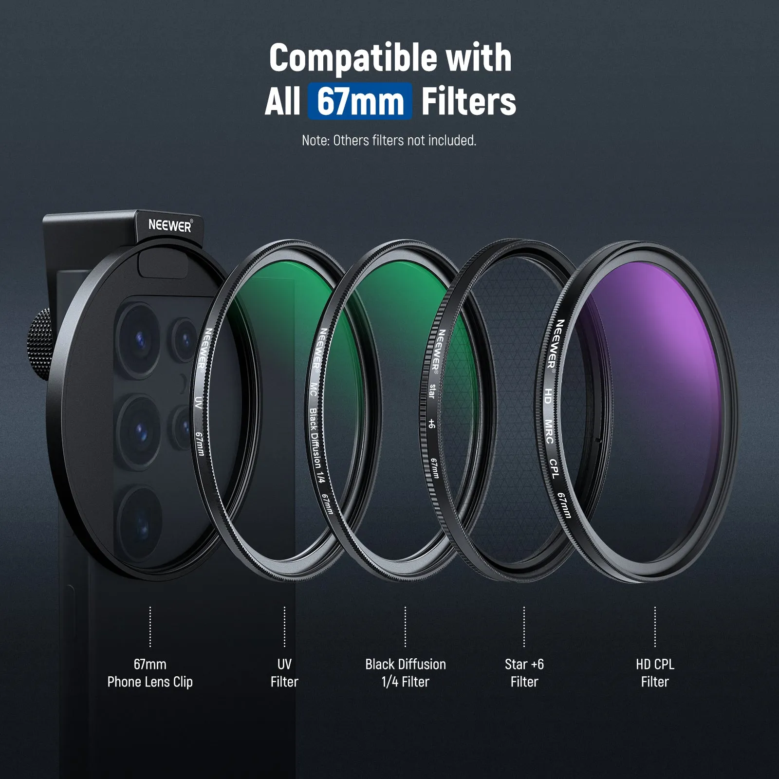 NEEWER FL-78 67mm HD CPL Filter & Cold Shoe Phone Clip