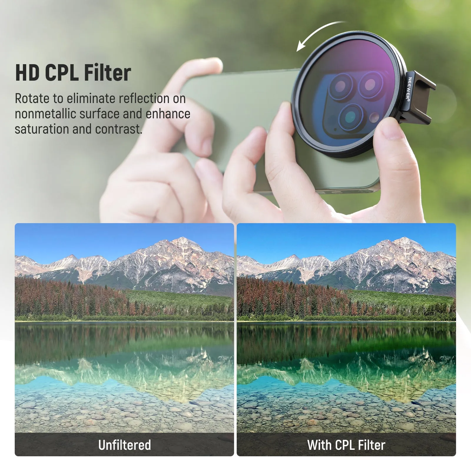 NEEWER FL-78 67mm HD CPL Filter & Cold Shoe Phone Clip