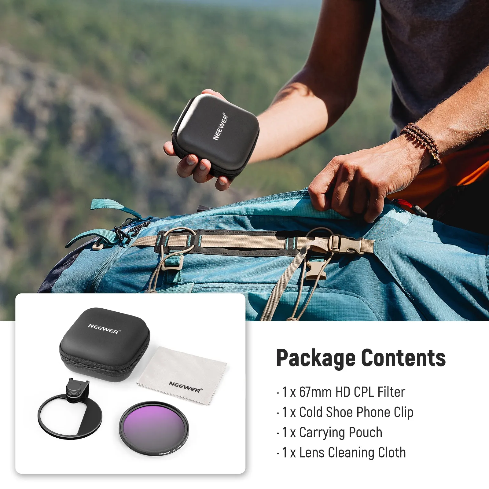 NEEWER FL-78 67mm HD CPL Filter & Cold Shoe Phone Clip
