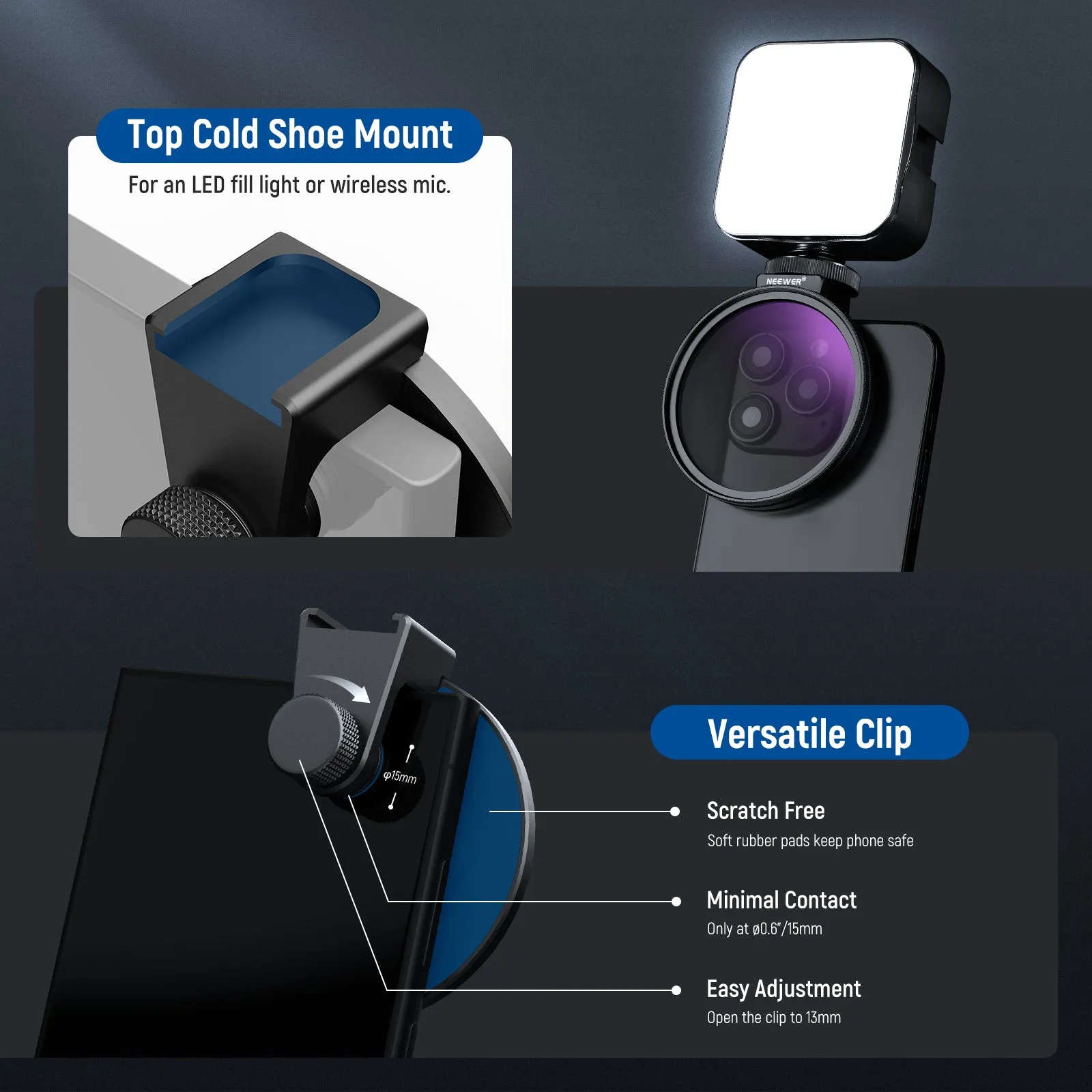 NEEWER FL-78 67mm HD CPL Filter & Cold Shoe Phone Clip