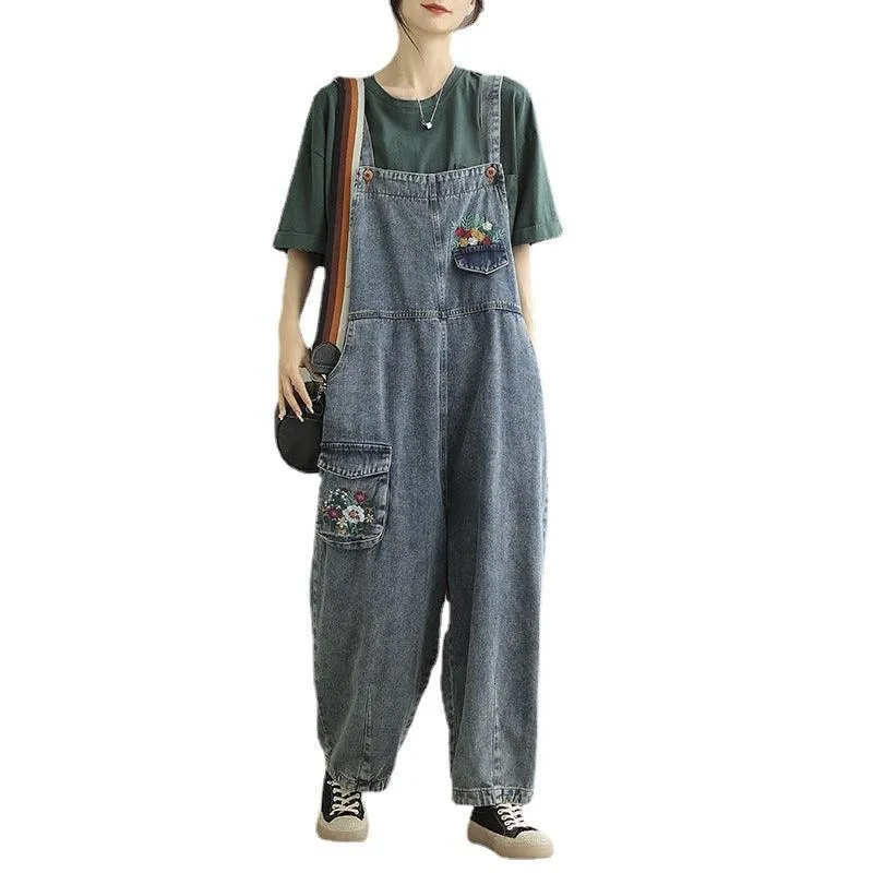 New Real Time Shooting Of Denim Embroidered Strap Pants For Women