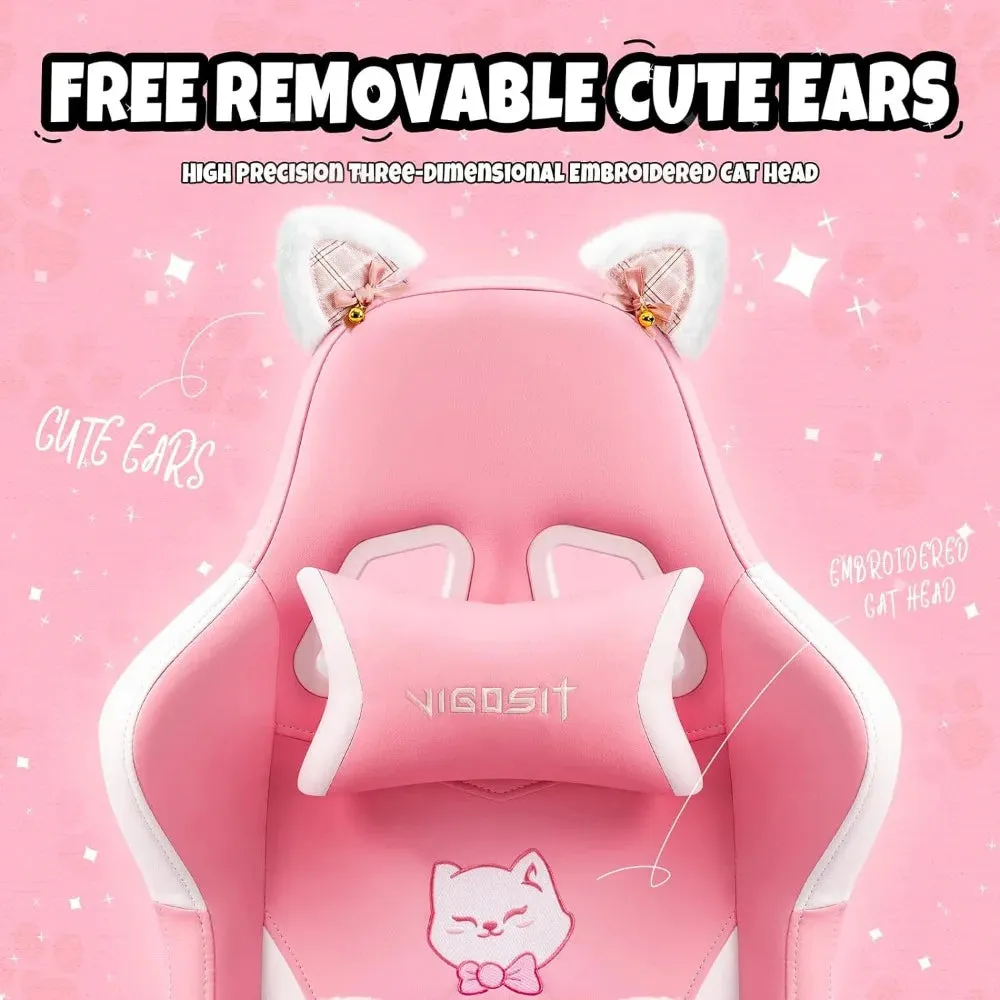 “Purrfect Gamer’s Throne” Gaming Chair with Cat Paw Lumbar Cushion & Ears