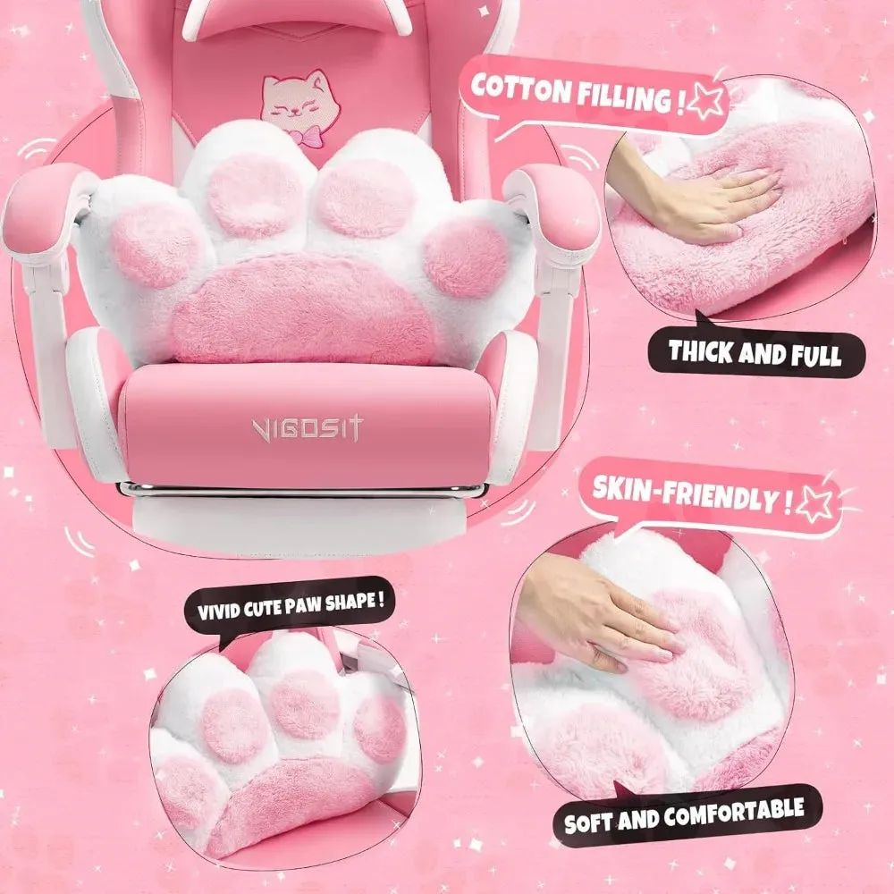 “Purrfect Gamer’s Throne” Gaming Chair with Cat Paw Lumbar Cushion & Ears