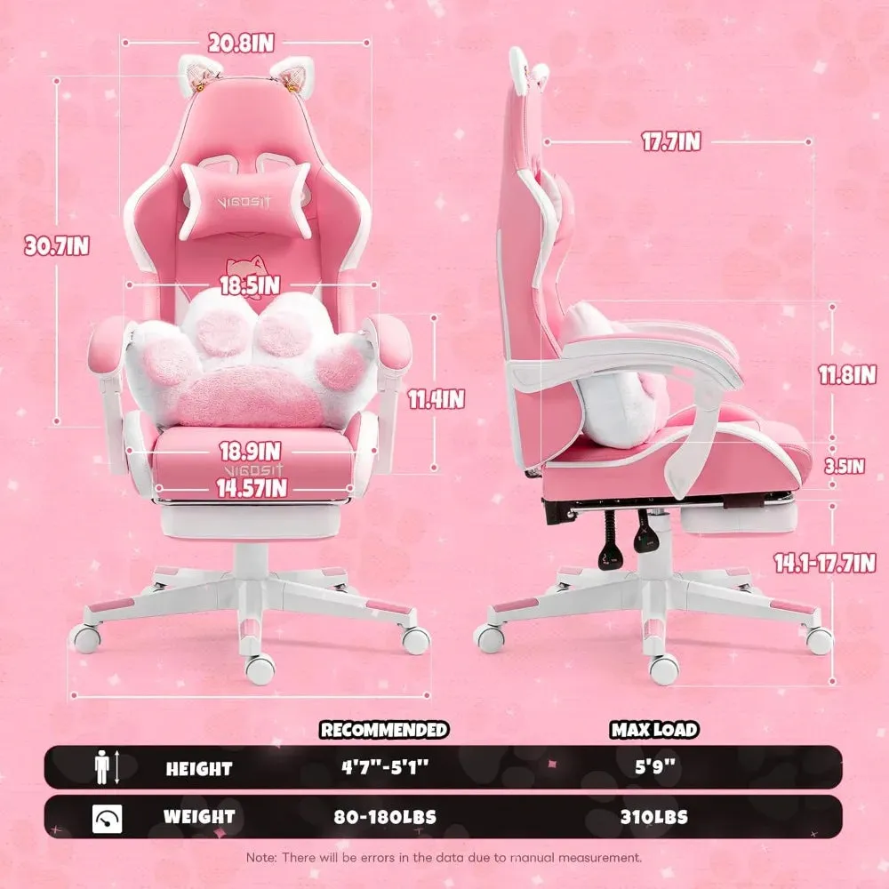 “Purrfect Gamer’s Throne” Gaming Chair with Cat Paw Lumbar Cushion & Ears