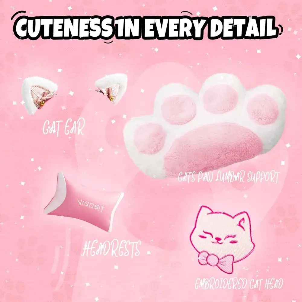 “Purrfect Gamer’s Throne” Gaming Chair with Cat Paw Lumbar Cushion & Ears