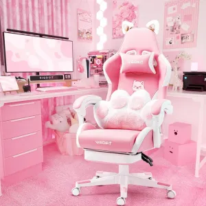 “Purrfect Gamer’s Throne” Gaming Chair with Cat Paw Lumbar Cushion & Ears