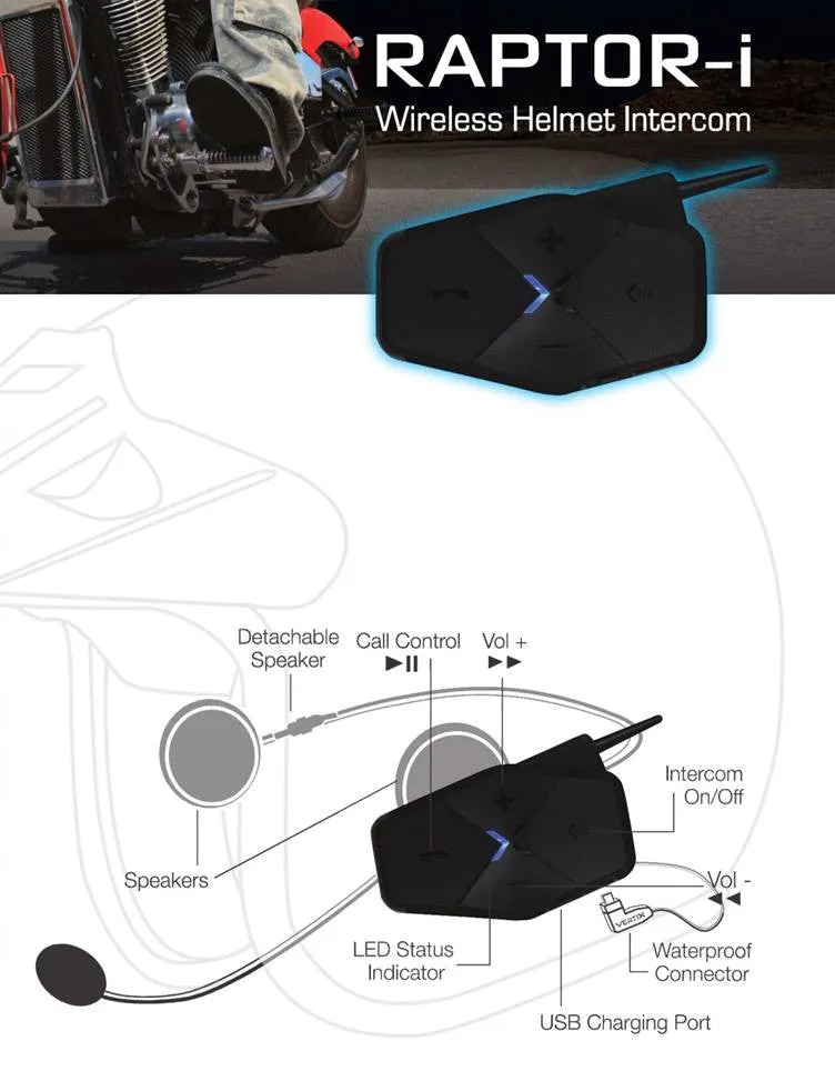 RAPTOR-i - Motorcycle Intercom (TWIN   Remote Control) in Carry Case
