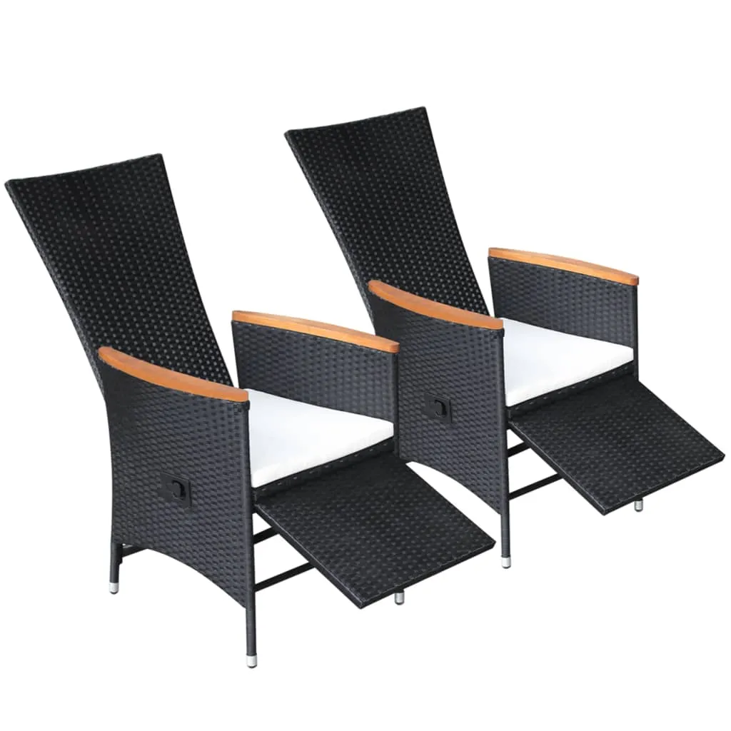 Reclining Patio Chairs 2 pcs with Cushions Poly Rattan Black