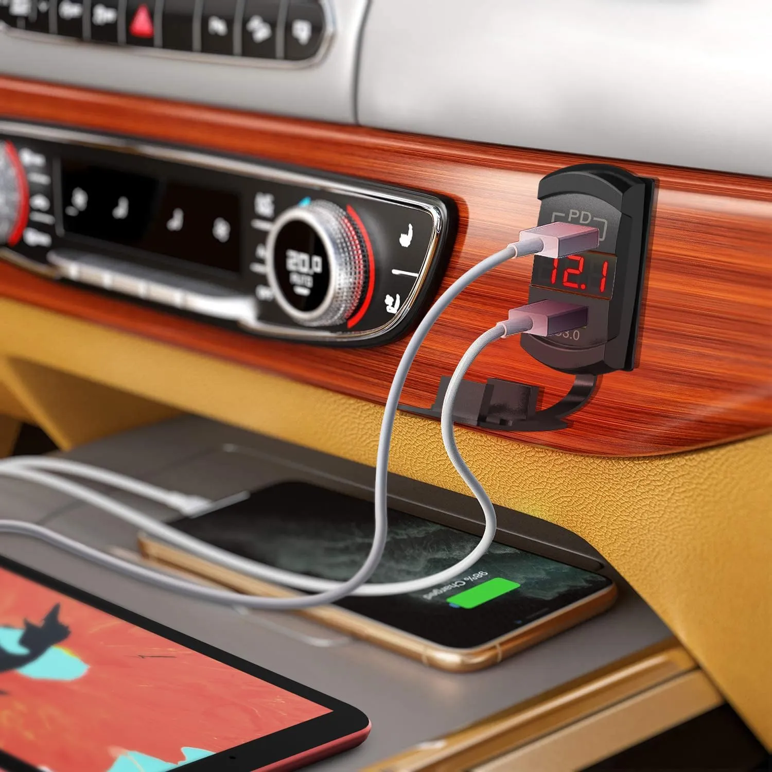 Red Rocker Switch Style Charger PD Type C QC 3.0 USB