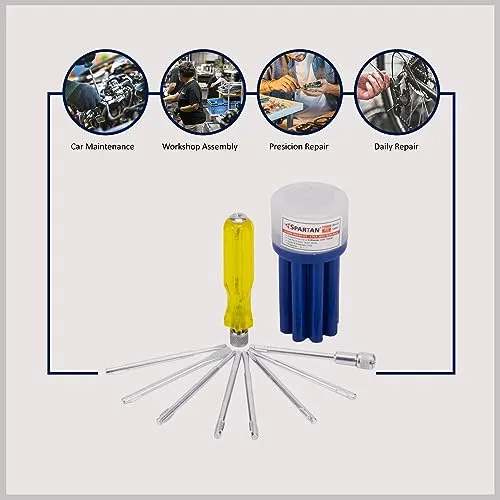 SPARTAN BS-02 8-in-1 Pc Screw Driver Kit With 3 Flat Blades, 3 Phillips Head, 1 Round Poker Bar, Extension Rod| Multi-purpose Tool Set Screwdriver Set (Multicolor)