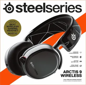 SteelSeries Headset Arctis 9 - Wireless Gaming Headset - Lossless 2.4 GHz Wireless   Bluetooth - 20  Hour Battery Life - For PC, PlayStation 5 and PS4, Black