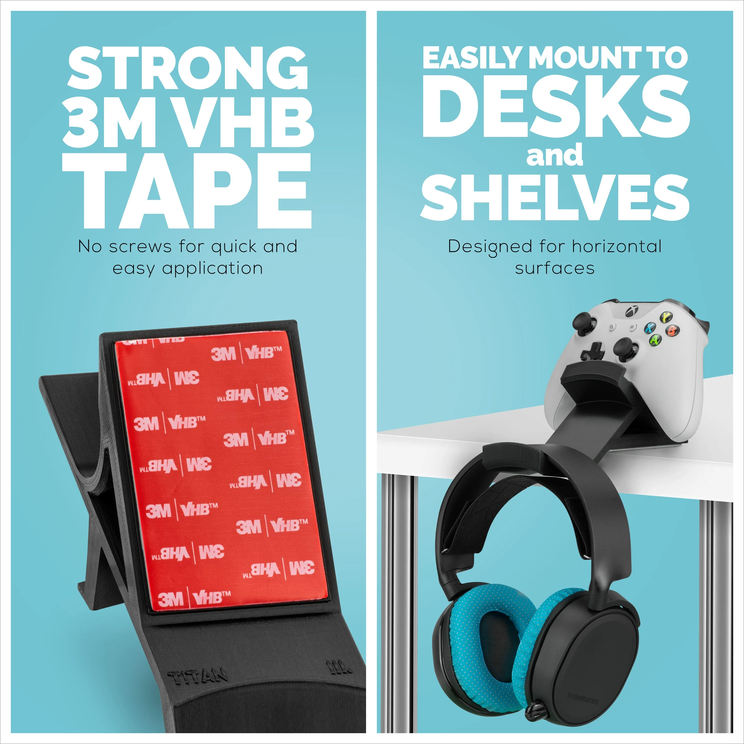 Titan - Desktop Headphone and Game Controller Hanger - Xbox, PS5/PS4, PC Universal Gamepad Holder, No Screws or Mess