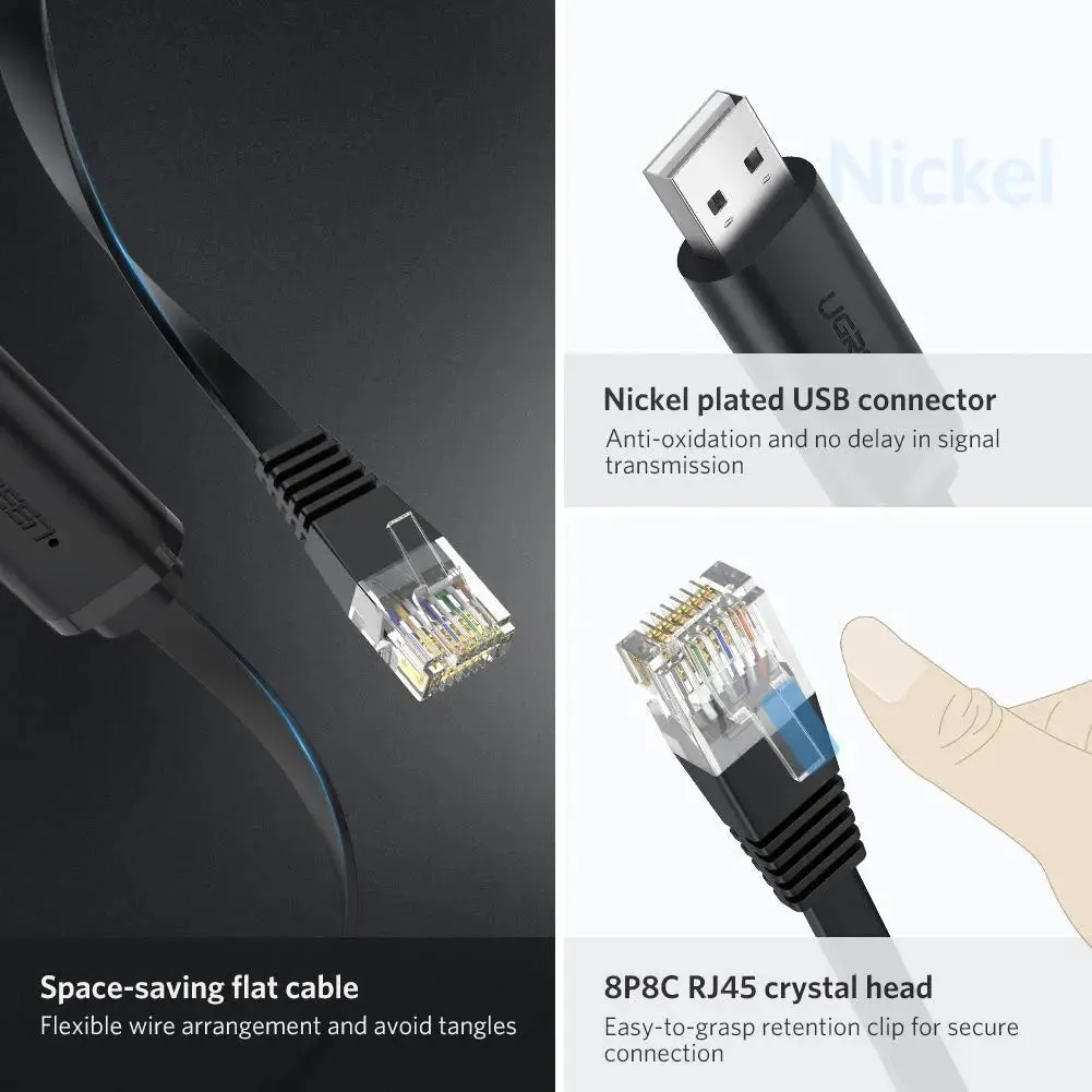 UGREEN 3M USB Console Cable USB 2.0 to RJ45 with RS232 FTDI Chip Console Cable, Plug and Play for PC Laptop in Windows, Mac OS, Linux(60813)