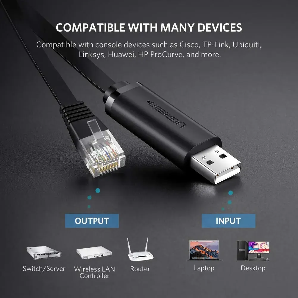 UGREEN 3M USB Console Cable USB 2.0 to RJ45 with RS232 FTDI Chip Console Cable, Plug and Play for PC Laptop in Windows, Mac OS, Linux(60813)