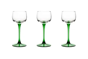Vintage Alsatian Wine Glasses with Emerald Green Stems - Set of 6